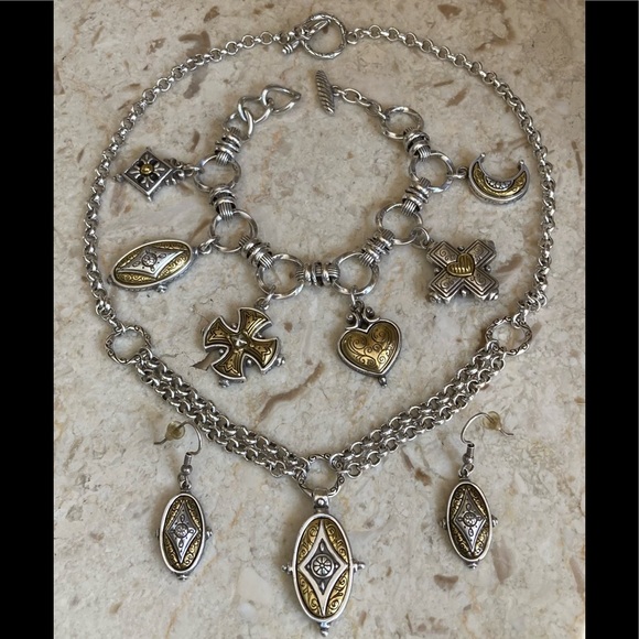 BRIGHTON Vintage Rare Retired Parure 4 Piece Two Tone Set